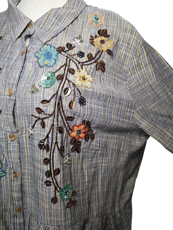 Anthropologie Embroidered Striped Peplum Blouse - Picture 6 of 7